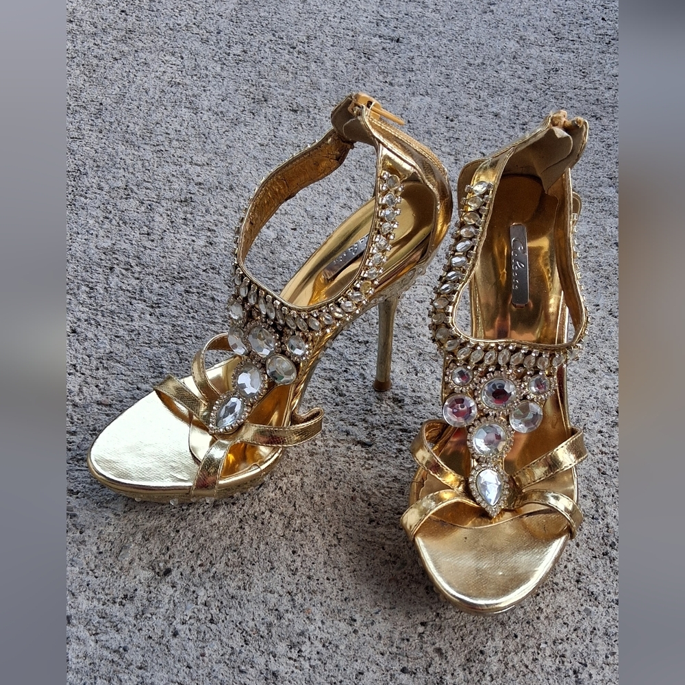 Celeste Gold Rhinestone Heels